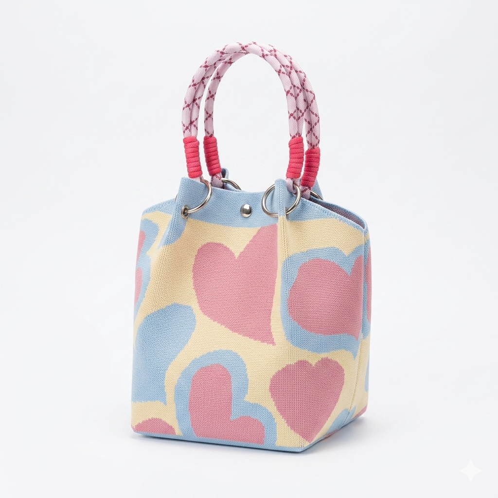 The Pastel Hearts Knit Bucket Bag