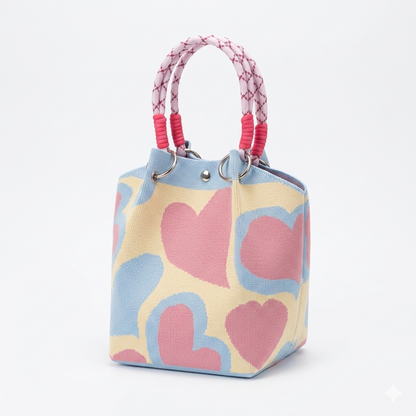 The Pastel Hearts Knit Bucket Bag