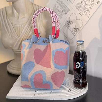 The Pastel Hearts Knit Bucket Bag