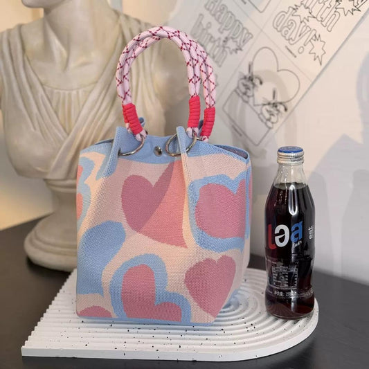 The Pastel Hearts Knit Bucket Bag
