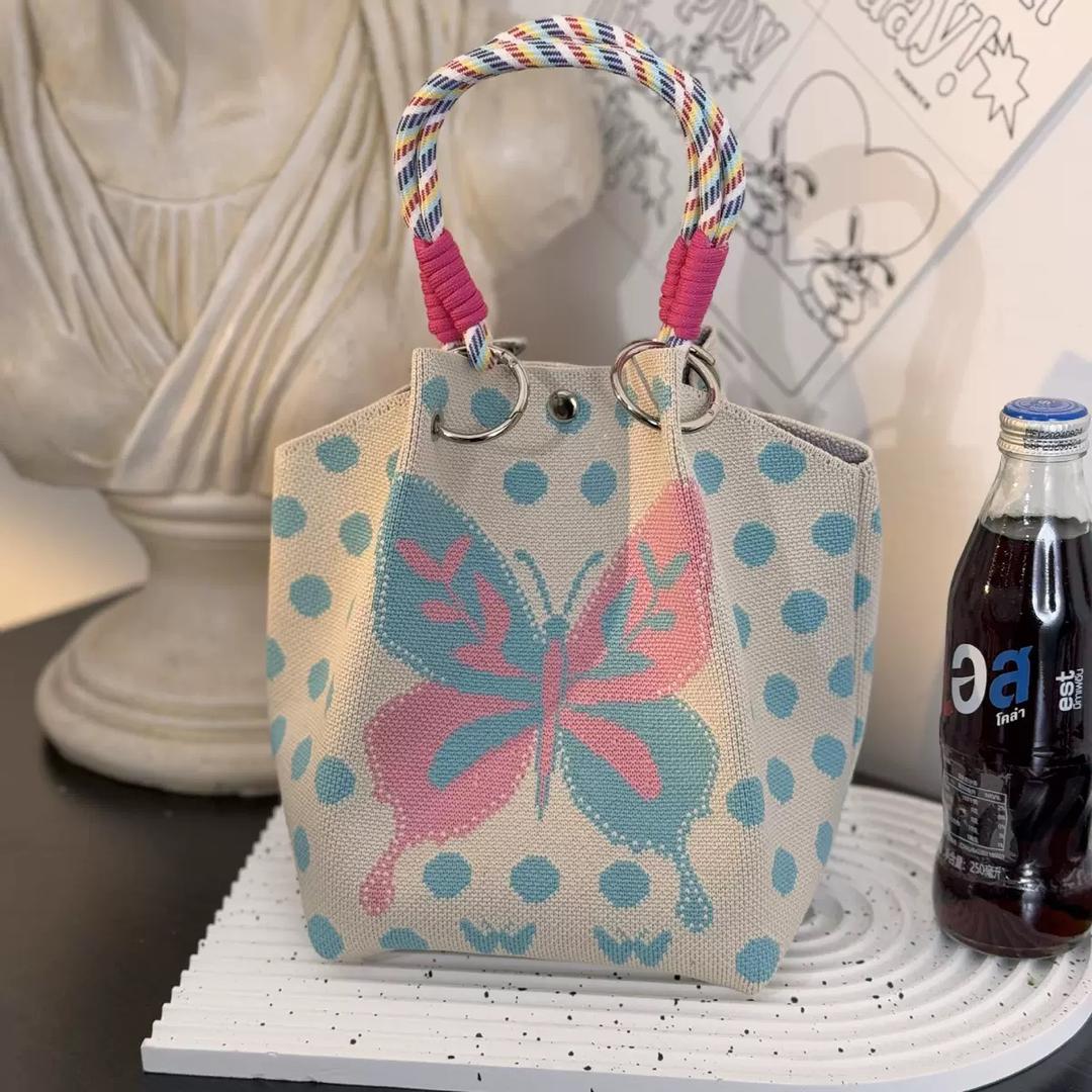 Whimsical Flutter Mini Bucket Tote – Blue Butterfly